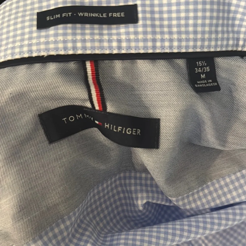 Tommy Hilfiger Men's Slim Fit Non Iron Gingham Dress Shirt -Size M - Picture 7 of 11